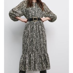 Zara Black and Gray Midi Dress